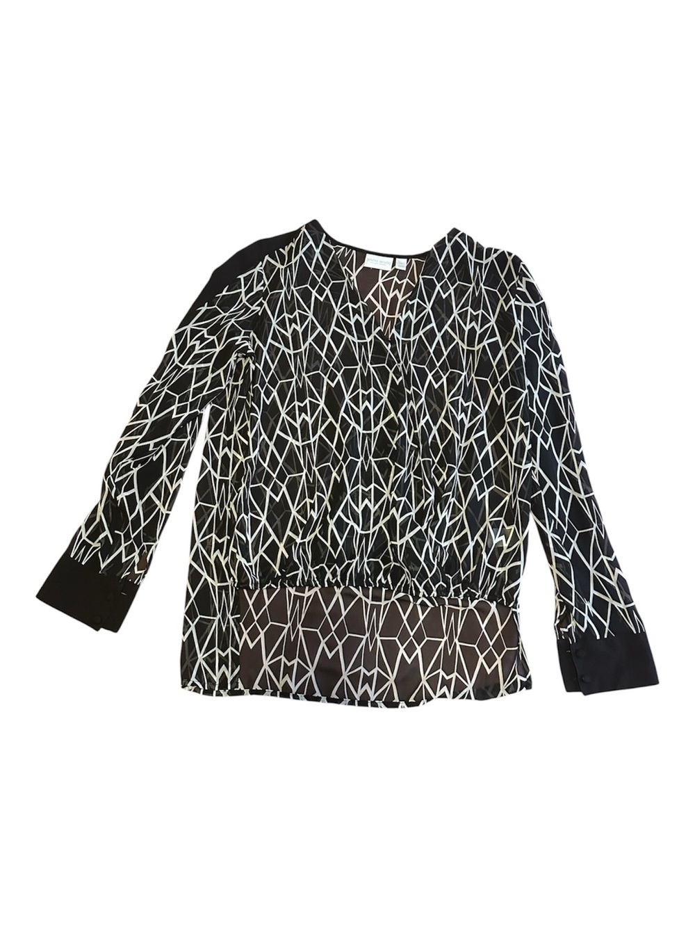 Bisou Bisou Geometric V-Neck Blouse Women's Size S
